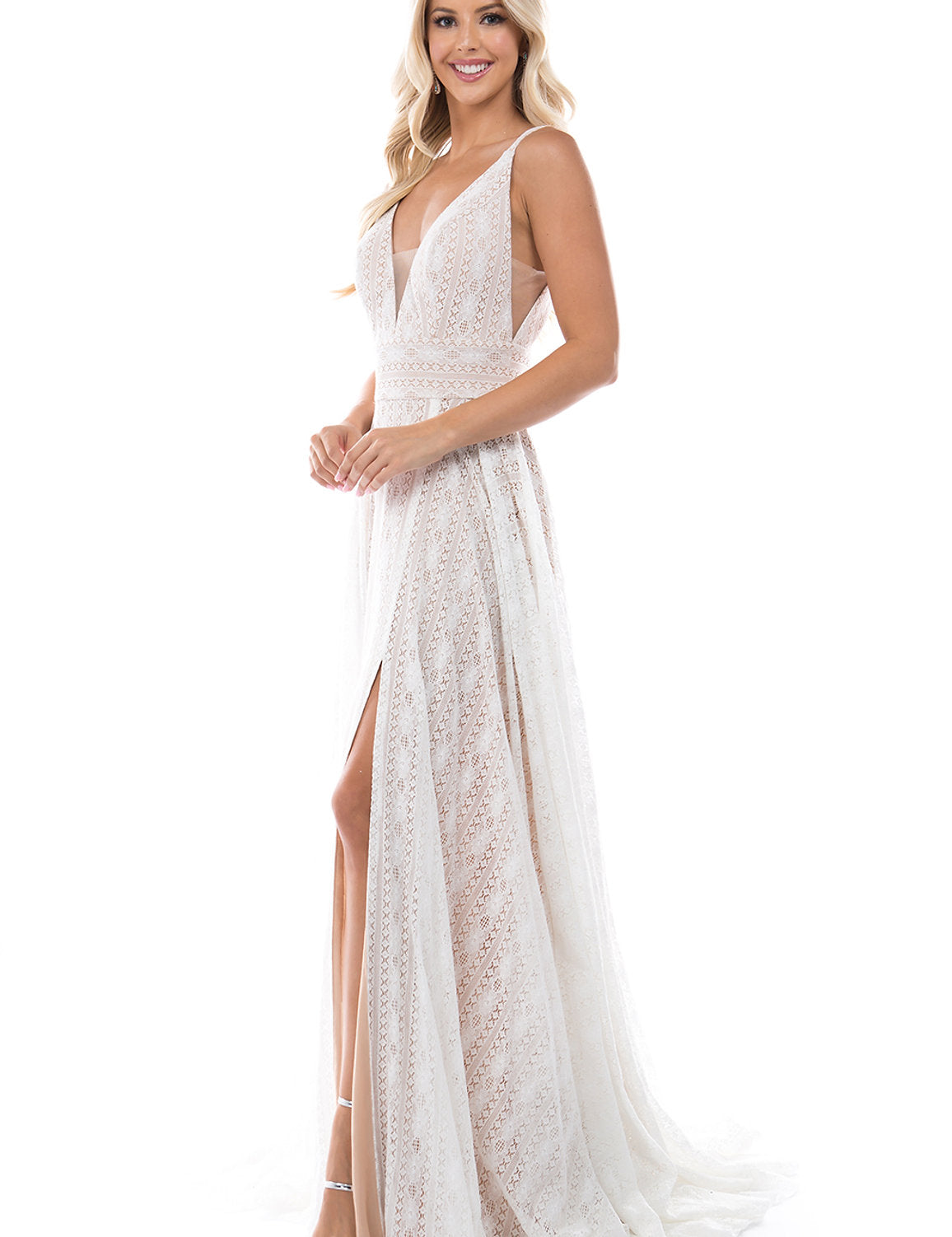Wedding Dresses Long Wedding Slit Simple Dress Ivory Nude