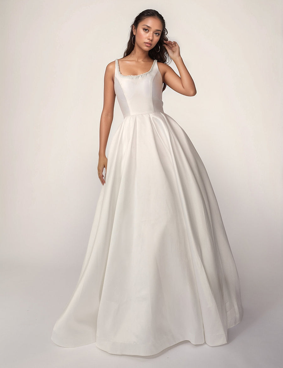 Wedding Dresses A Line Long Wedding Simple Dress Ivory