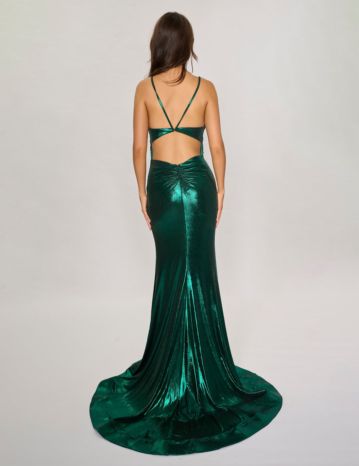 Prom Dresses Long Slit Formal Prom Metallic Dress Emerald