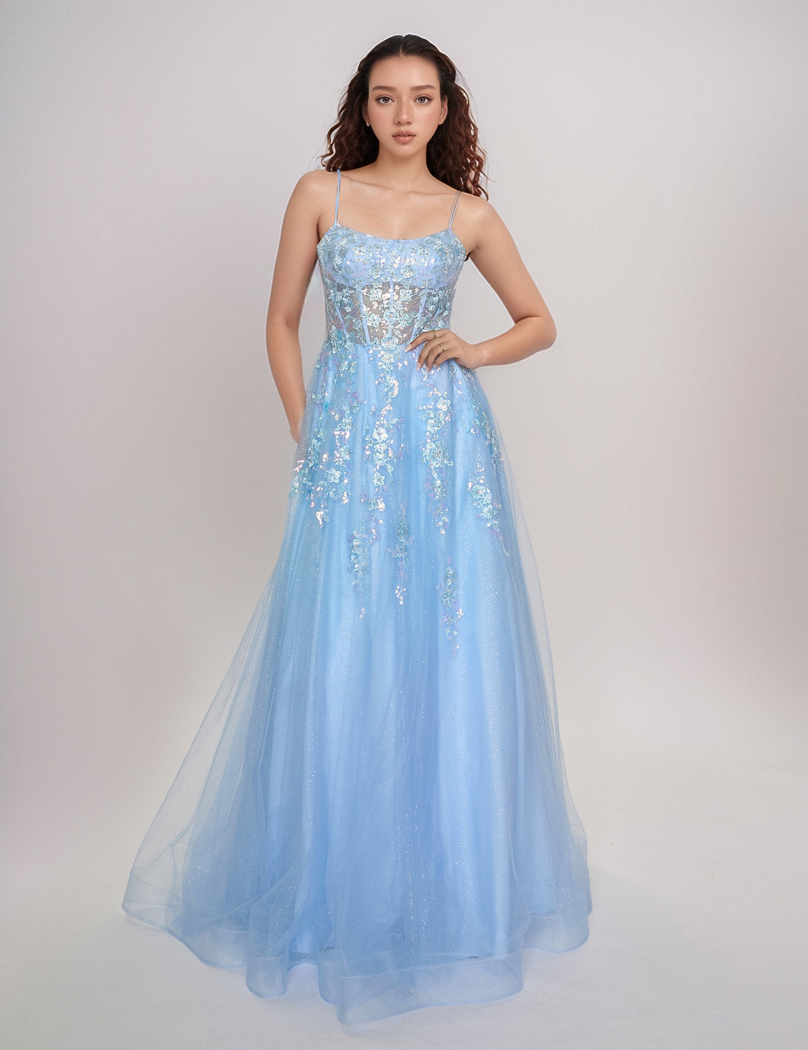 Prom Dresses Prom Long Formal A Line Lace Dress Light Blue