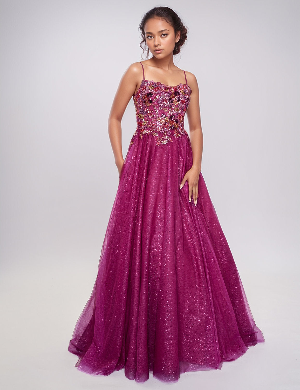 Prom Dresses ong Prom A Line Formal Glitter Dress Magenta