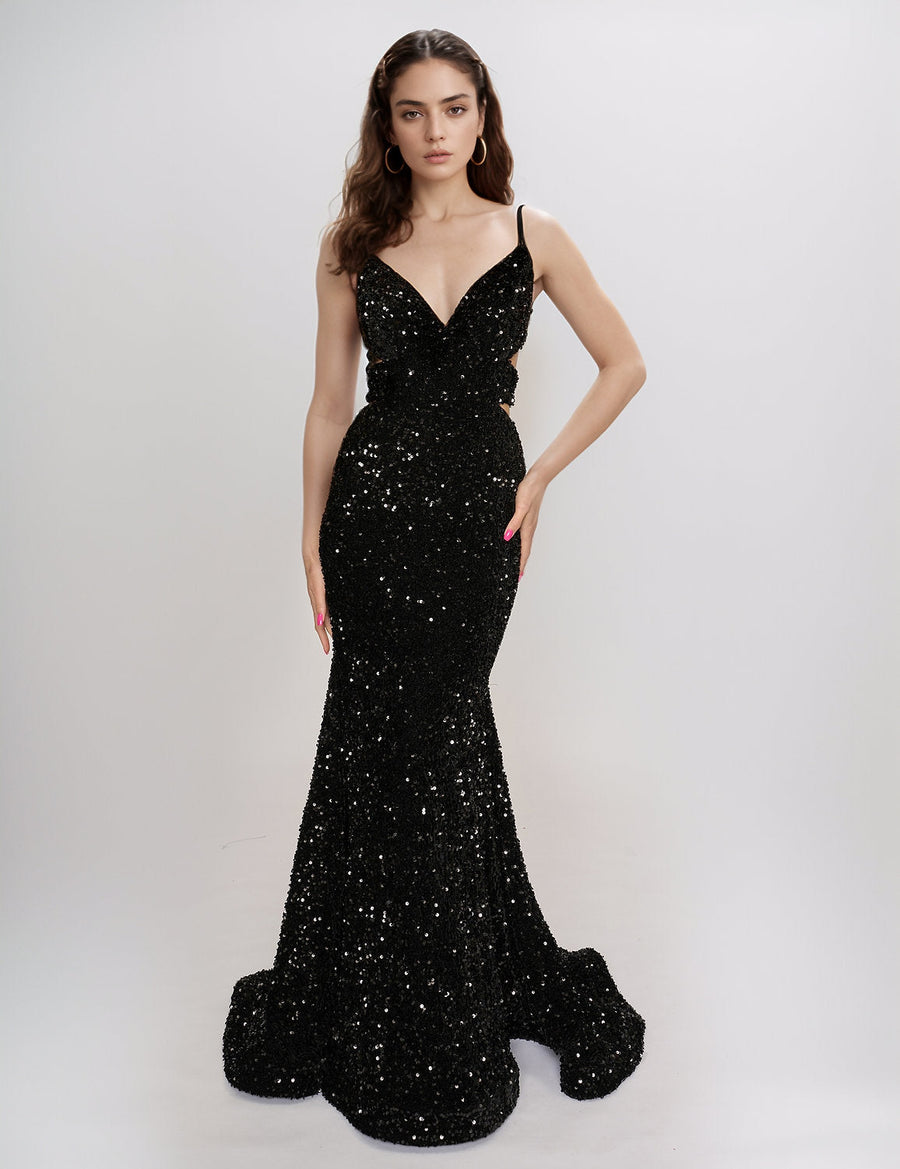 Prom Dresses Formal Long Prom Sequin Dress Black