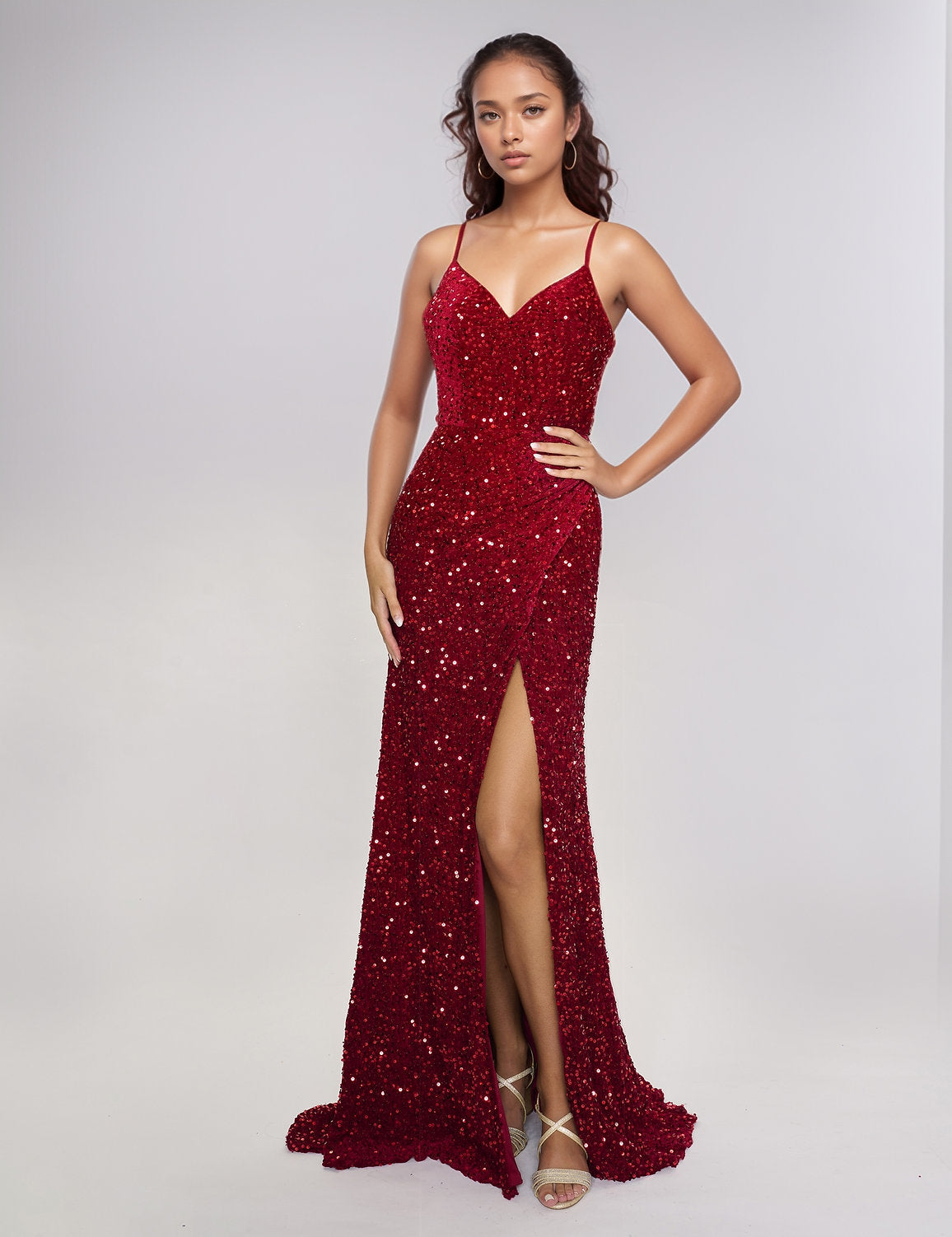 Prom Dresses Long Fitted Formal Sequin Prom Dress Burgundy