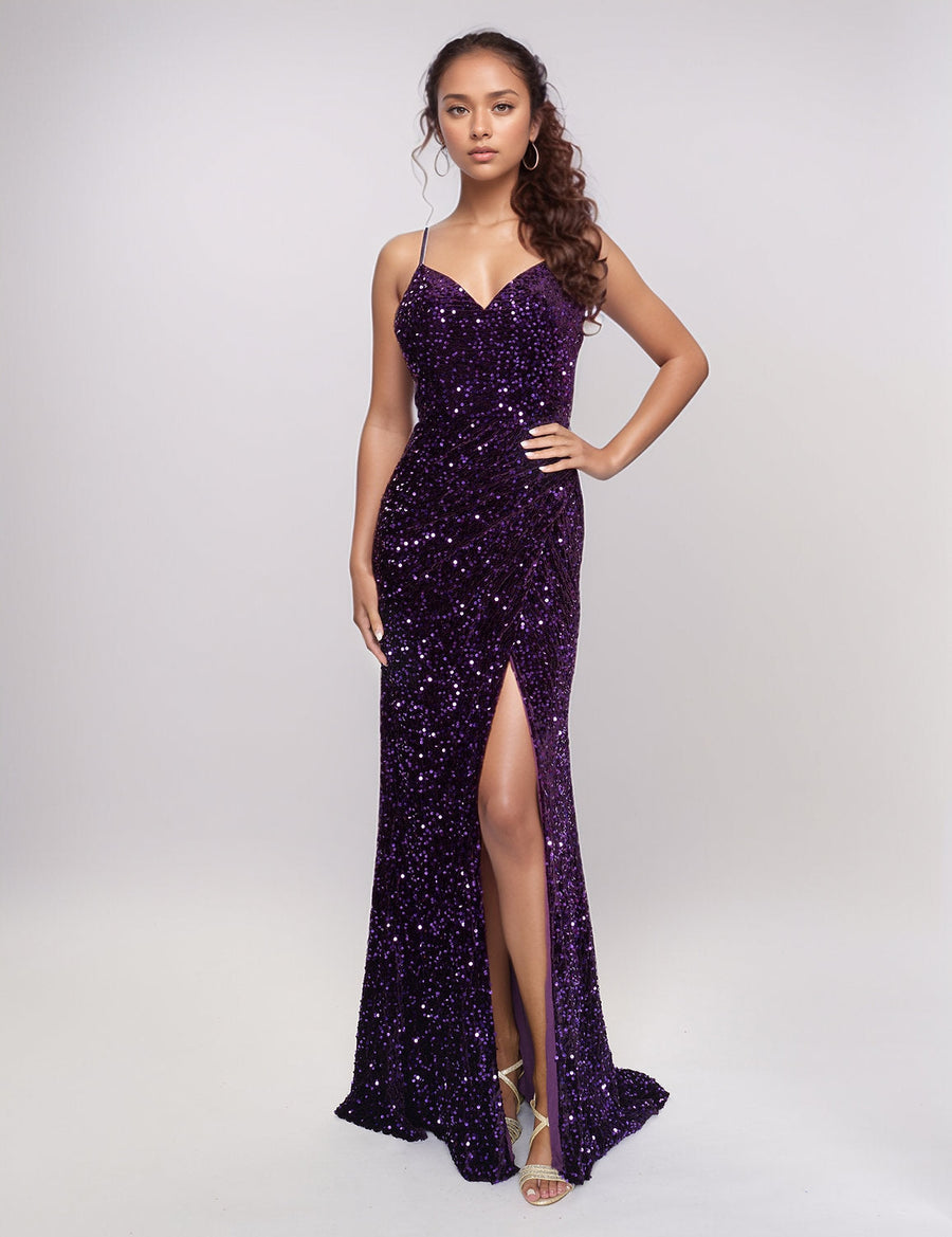 Prom Dresses Long Fitted Formal Sequin Prom Dress Purple