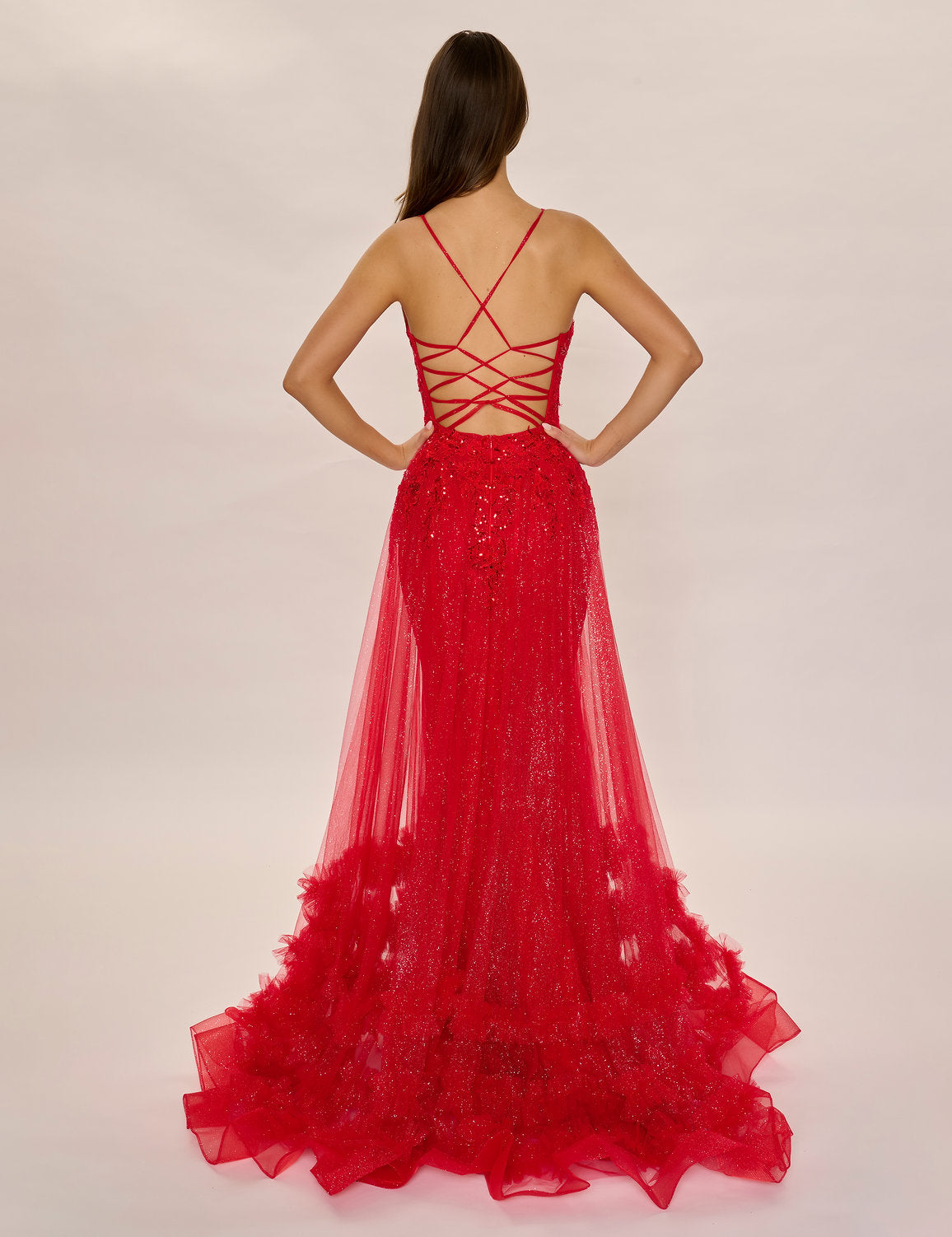 Prom Dresses Overskirt Long A Line Formal Ruffle Sequin Prom Dress Red