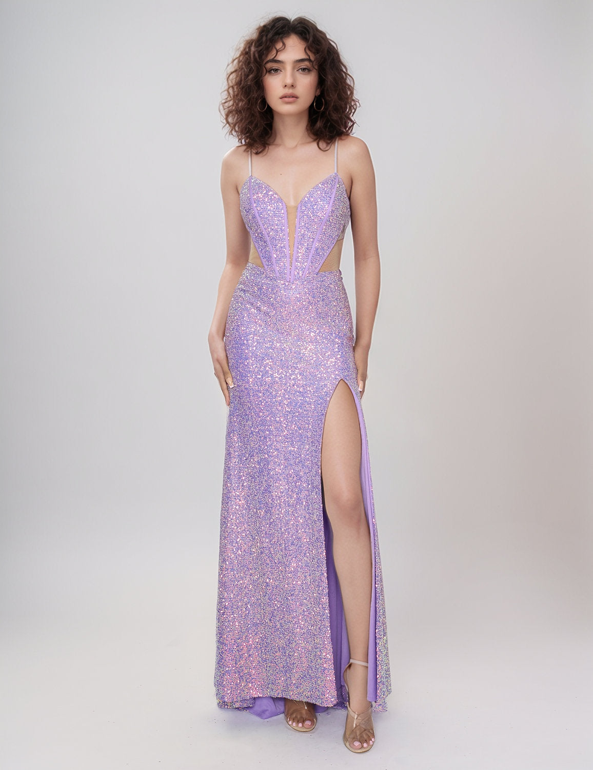 Prom Dresses Long Slit Formal Prom Sequin Dress Purple