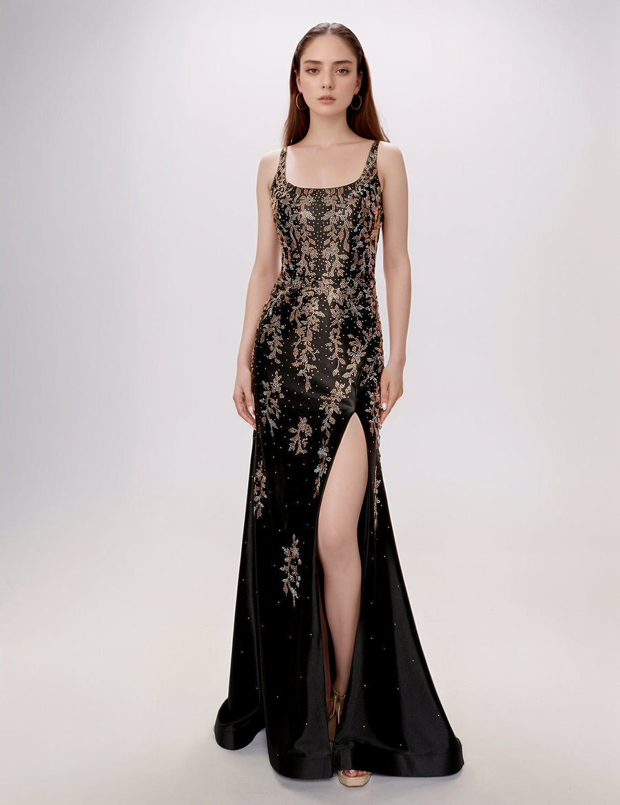 Prom Dresses Formal Long Slit Prom Metallic Dress Black/Multi