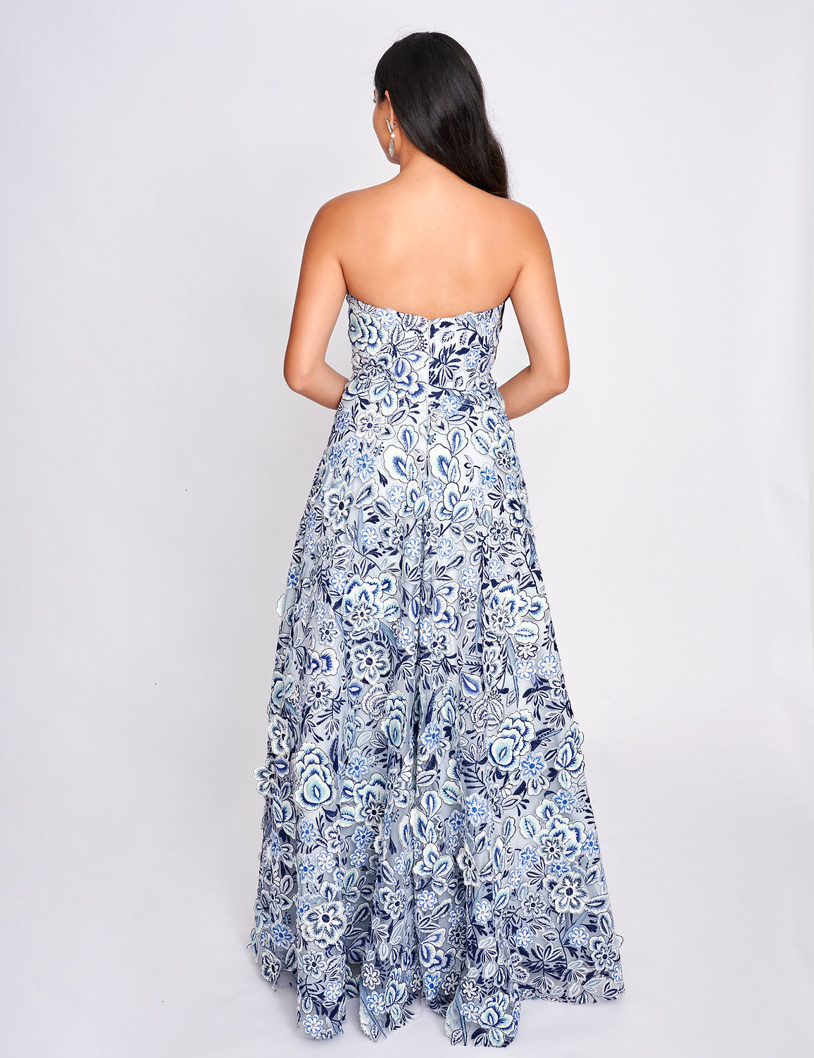 Prom Dresses A Line Long Prom Formal Floral Dress Blue