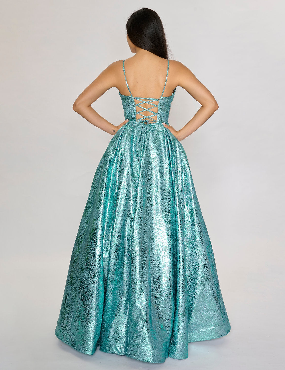 Prom Dresses Long A Line Formal Metallic Prom Dress Aqua