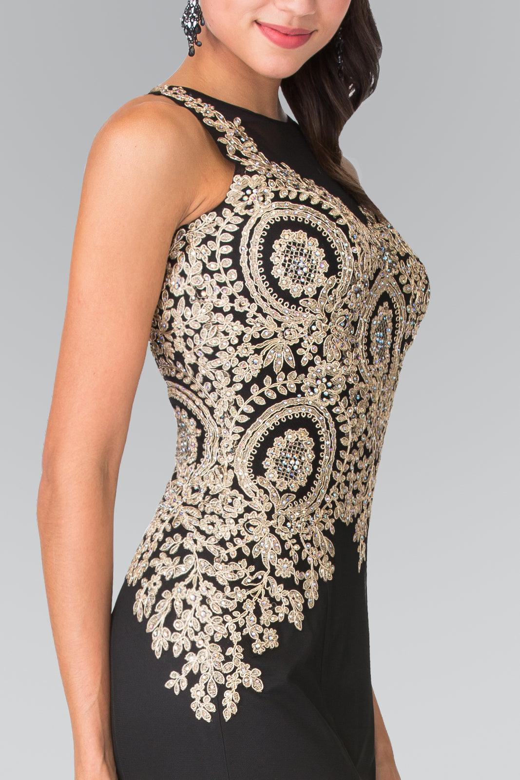 Embroidered Boidce Long Prom Dress with Sheer Back - The Dress Outlet Elizabeth K