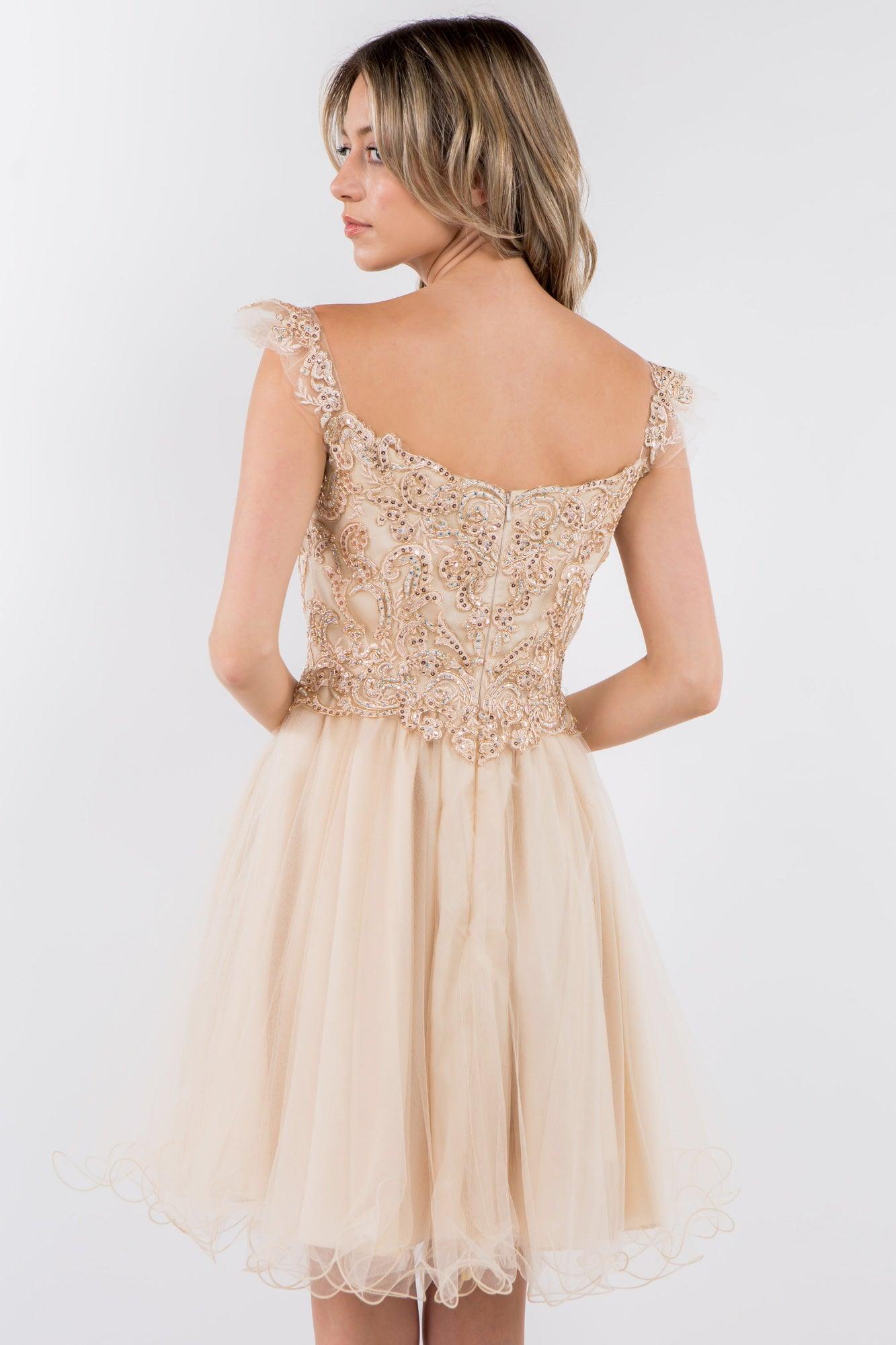 Embroidered Ruffle Short Homecoming Dress - The Dress Outlet