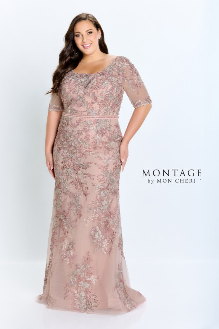 Formal Dresses Long Beaded Belt Lace Formal Evening Dress Gray/Rosewood