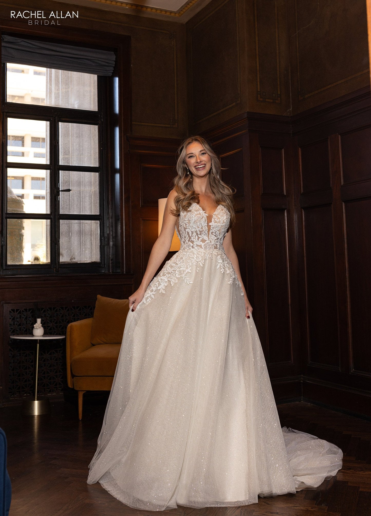 Wedding Dresses Glitter 3D Floral Applique Long A Line Wedding Dress Ivory Nude Rum Pink