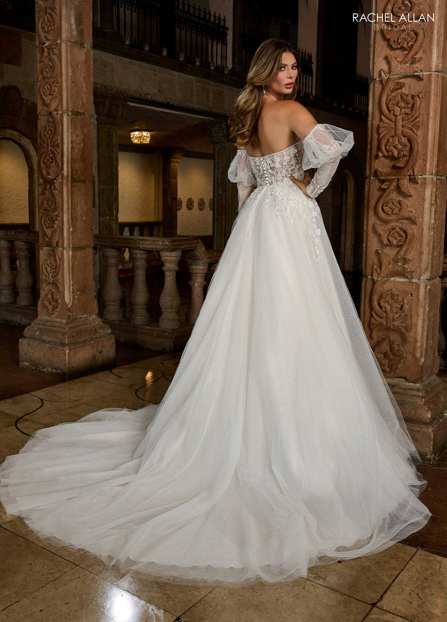 Wedding Dresses A Line Long Glitter 3D Floral Wedding Dress White