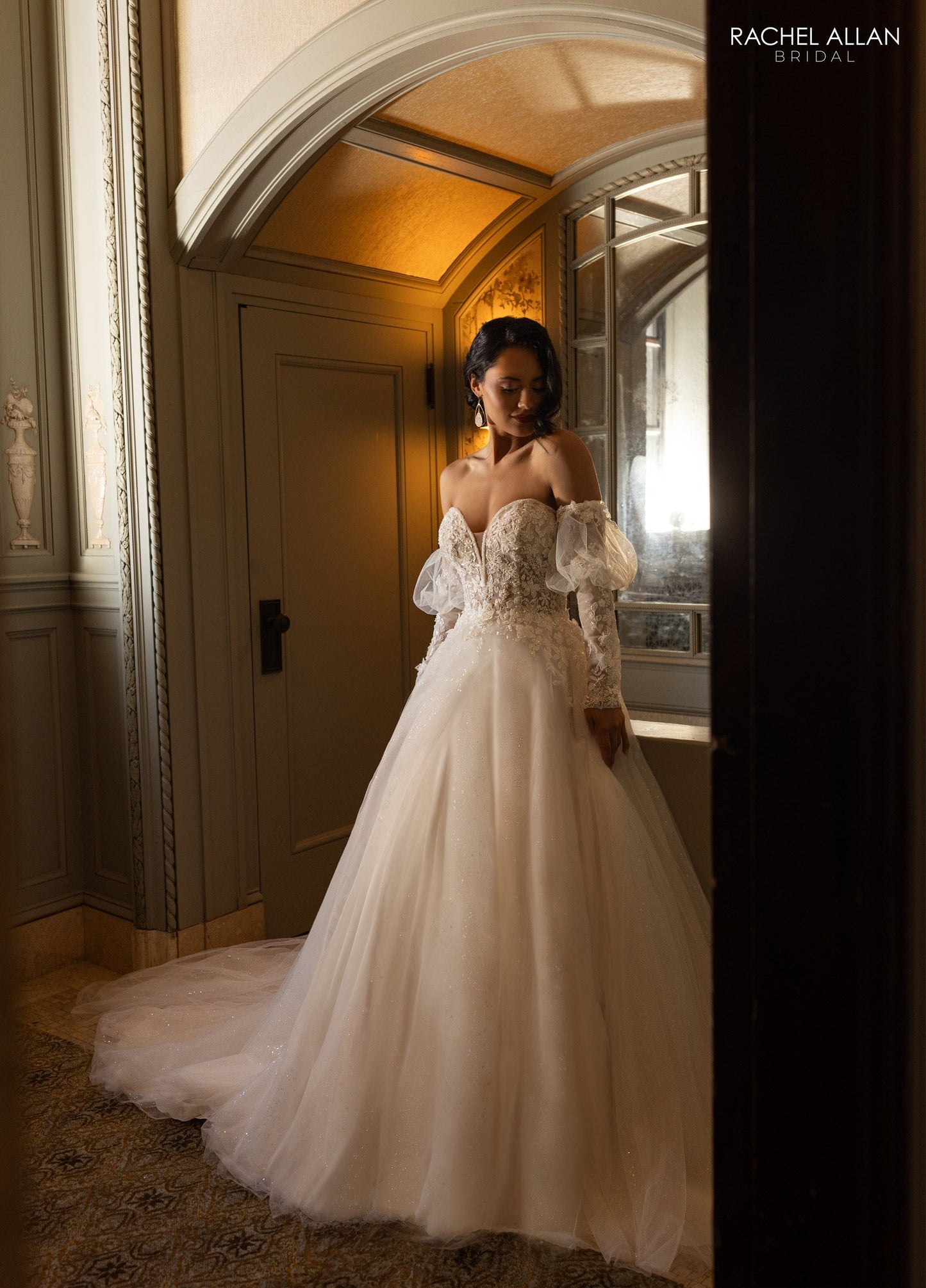 Wedding Dresses A Line Long Glitter 3D Floral Wedding Dress Ivory Nude