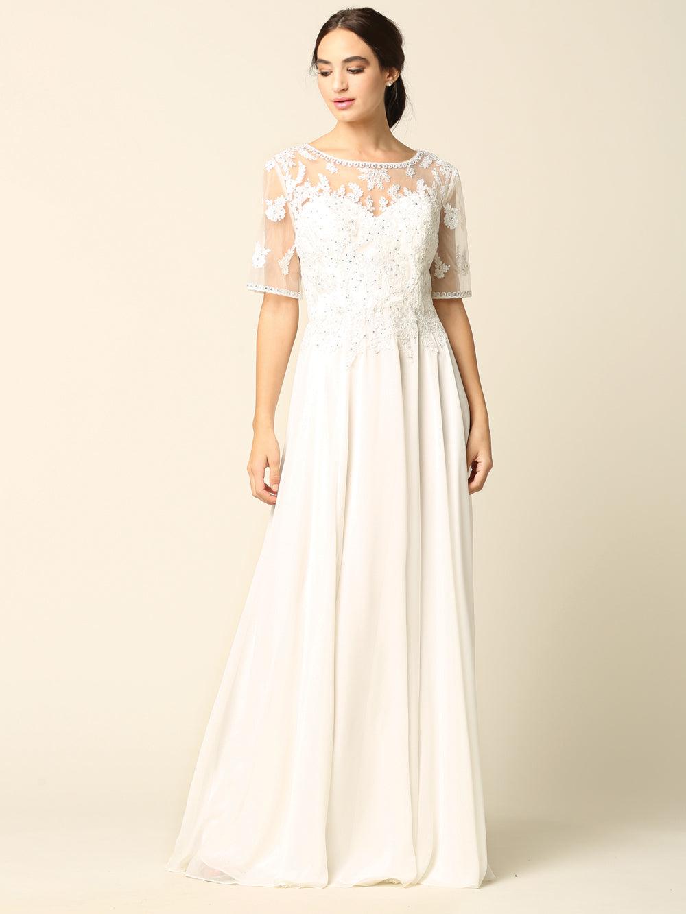 Formal Mother of the Bride Long Lace Chiffon Dress - The Dress Outlet