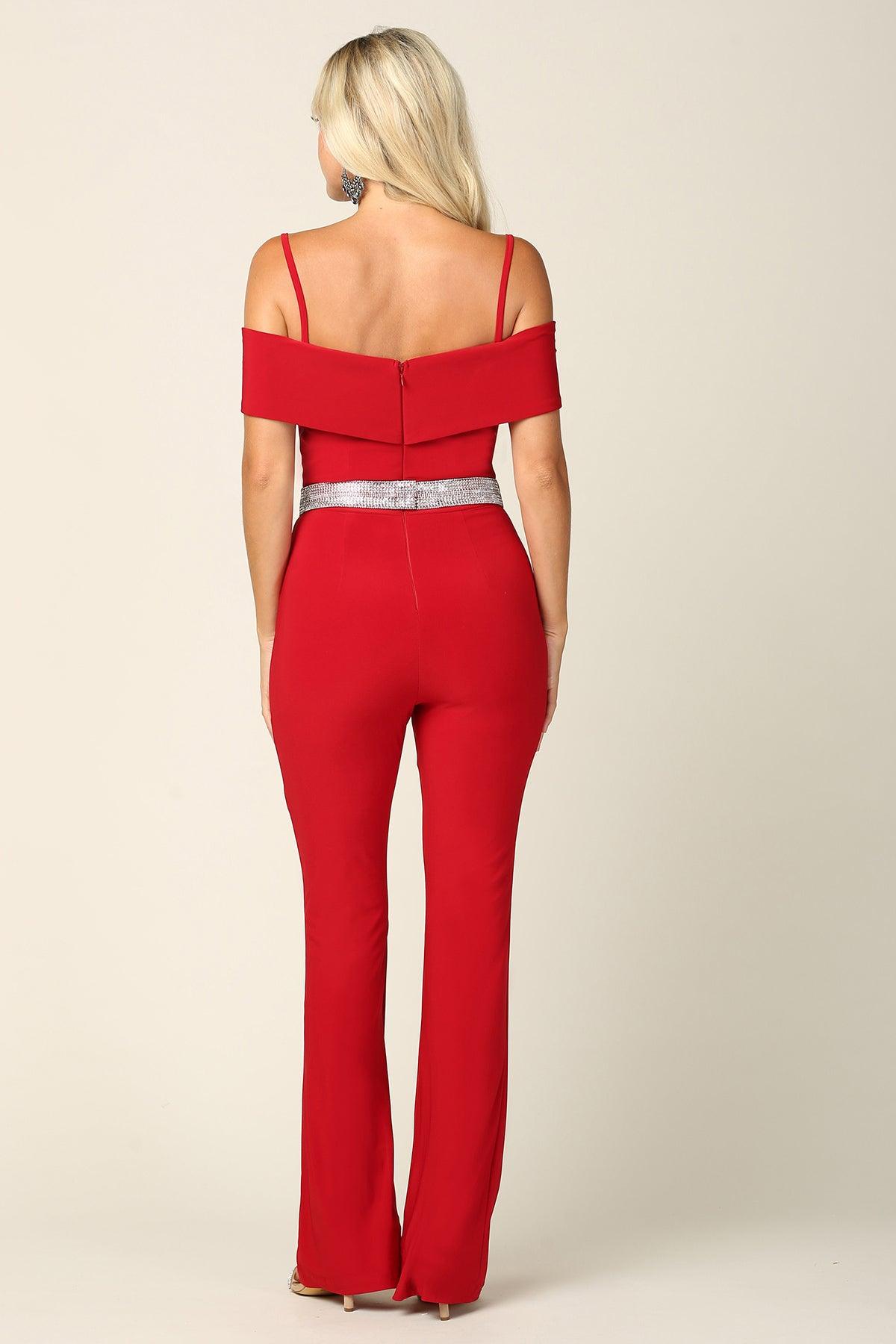 Formal Off Shoulder Fitted Evening Jumpsuit - The Dress Outlet
