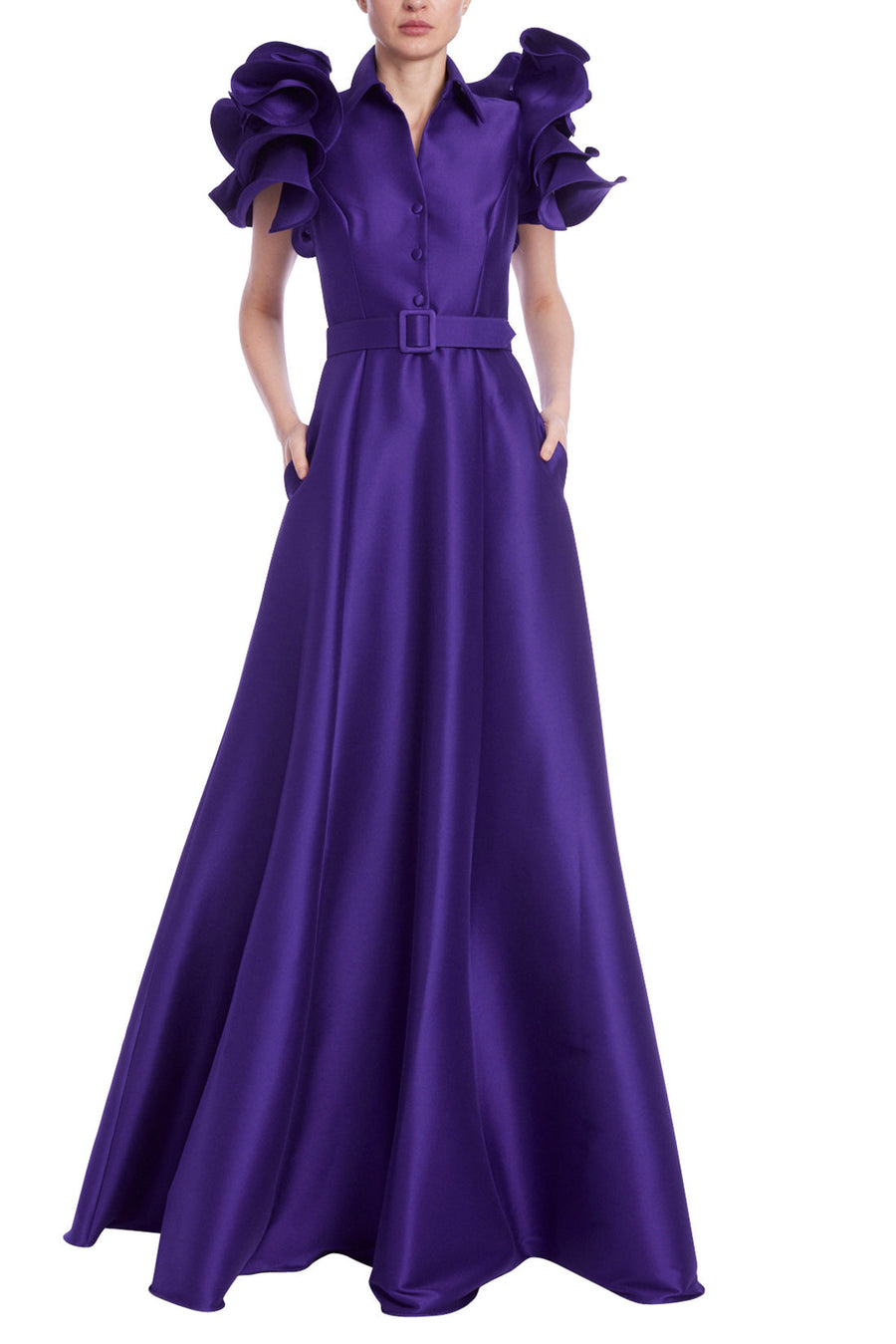 Formal Dresses ˜Formal Long Belted Ruffle Dress Purple