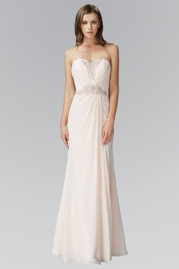 Strapless Sweetheart Long Formal Dress - The Dress Outlet Elizabeth K Peach
