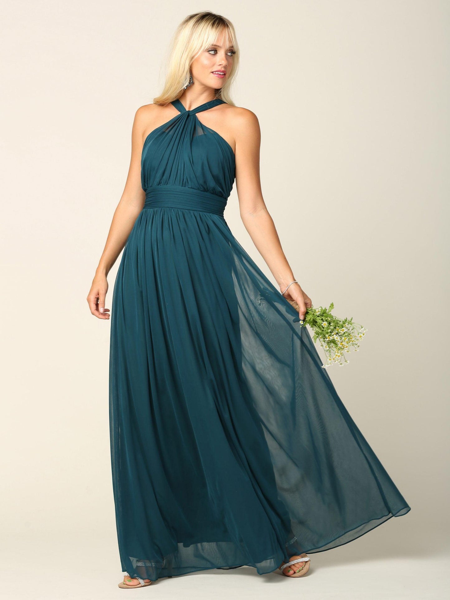 Halter Long Bridesmaid Dress Hunter Green