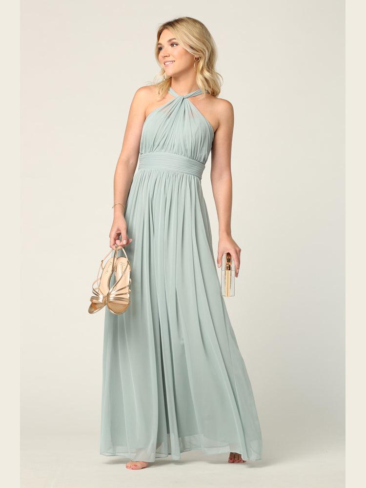 Halter Long Bridesmaid Dress Sage