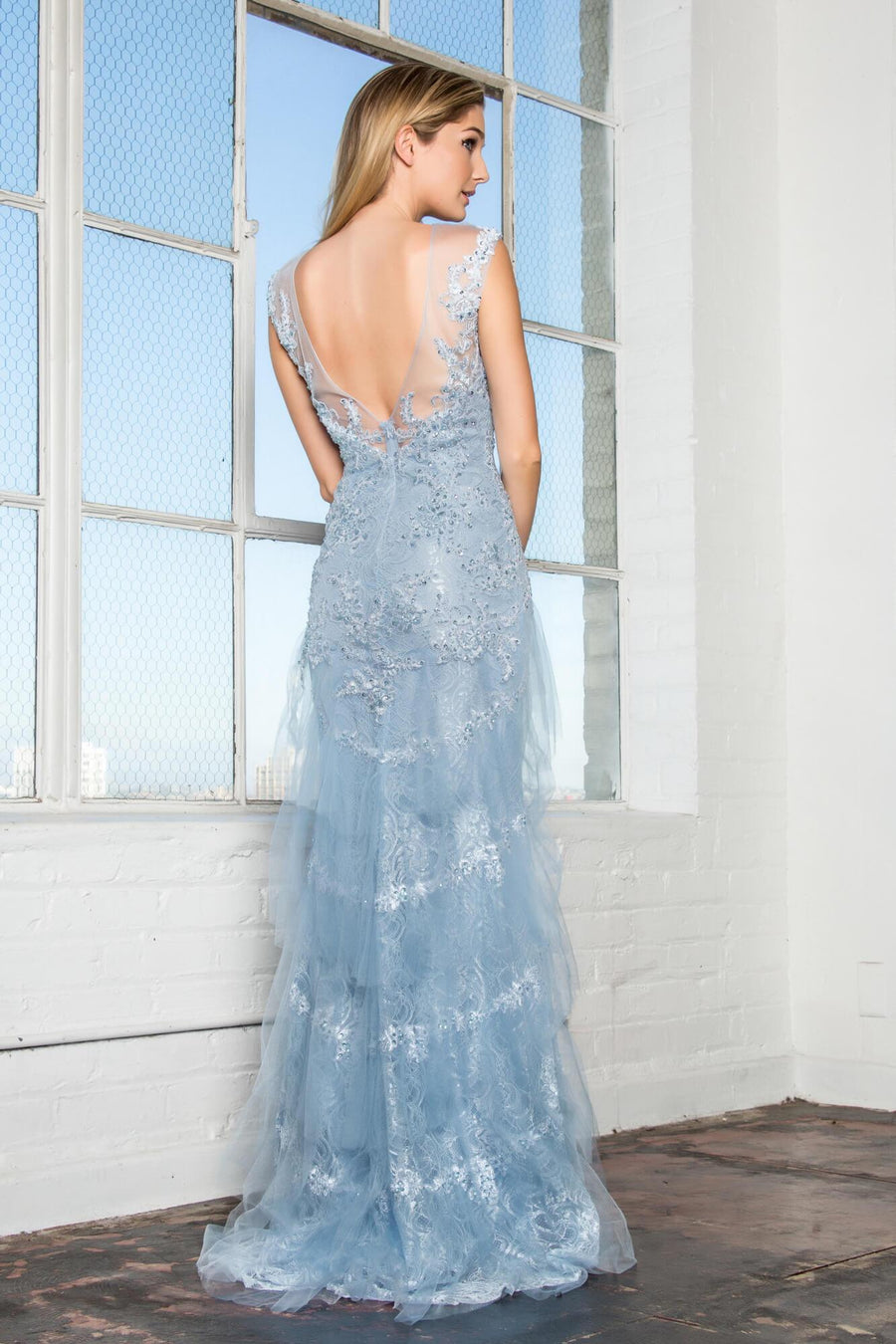 Homecoming Long Sleeveless Lace Prom Dress - The Dress Outlet Elizabeth K