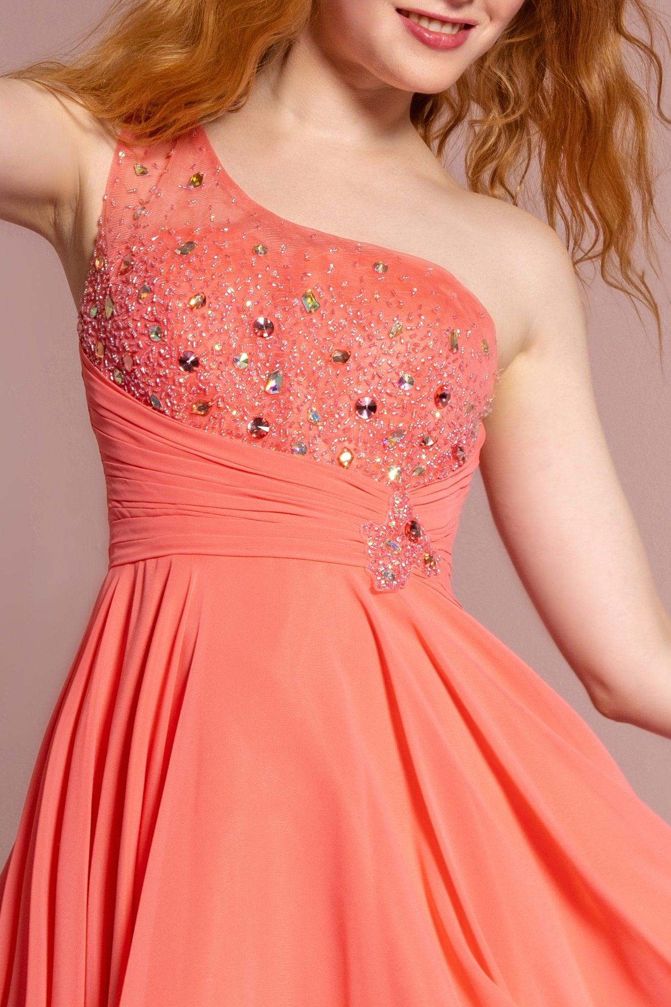 Homecoming Short One Shoulder Chiffon Cocktail Dress - The Dress Outlet