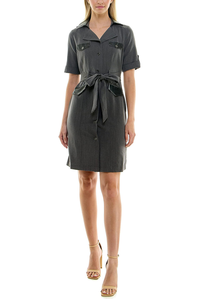 Cocktail Dresses Short Collar Button Cocktail Dress Charcoal