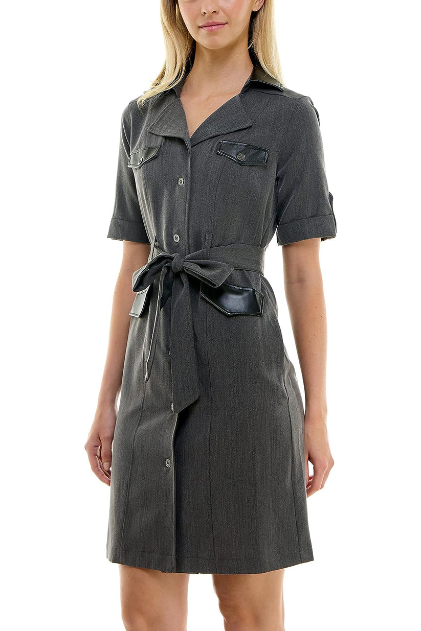 Cocktail Dresses Short Collar Button Cocktail Dress Charcoal