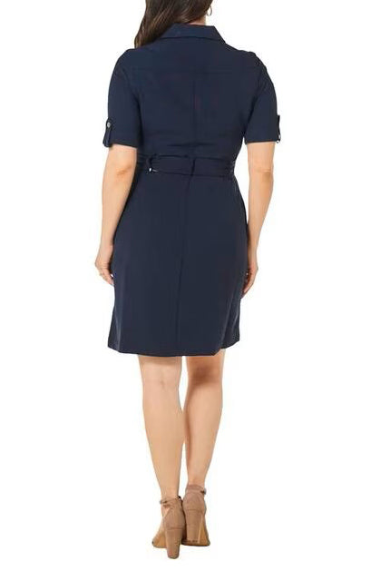 Cocktail Dresses Short Button Down Belt Cocktail Dress Deep Navy