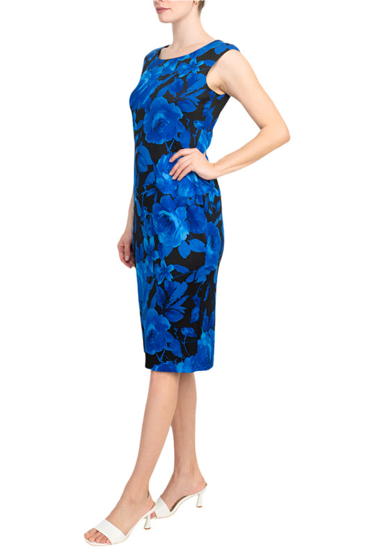Cocktail Dresses Short Fitted Floral Print Cocktail Dress Sapphire