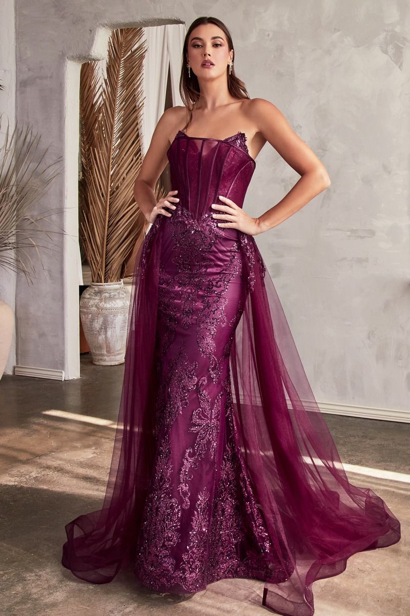 Prom Dresses Long Formal Glitter Overskirt Prom Gown French Plum