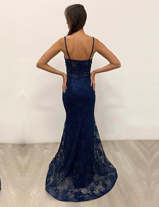 Jessica Angel Long Formal Fitted Lace Dress 857 - The Dress Outlet