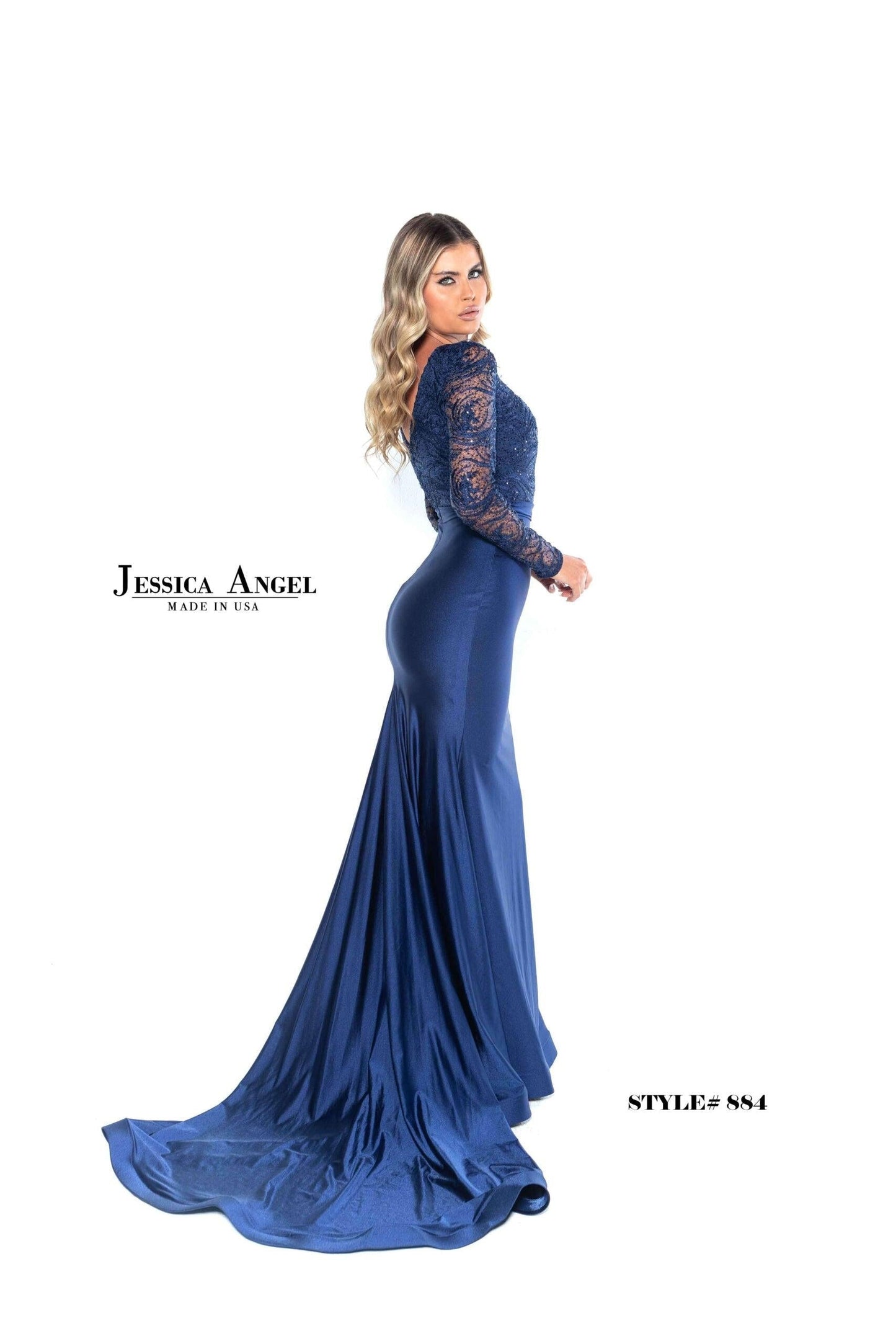 Jessica Angel Long Sleeve Fitted Formal Dress 884 - The Dress Outlet