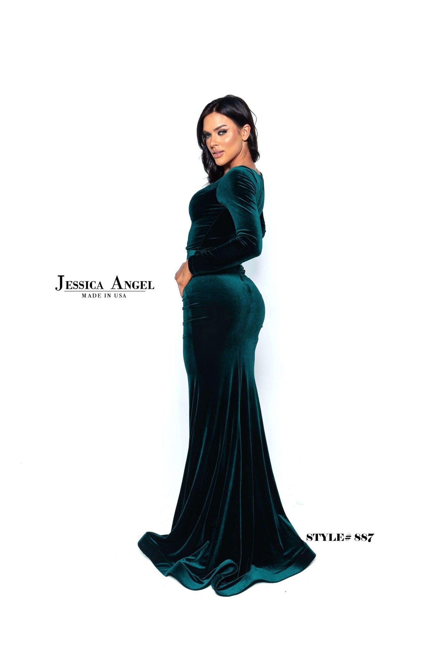 Jessica Angel Long Sleeve Formal Velvet Dress 887 - The Dress Outlet