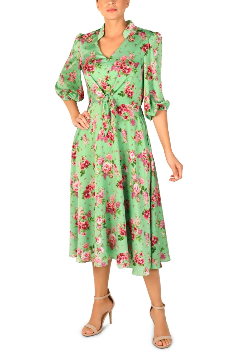 Cocktail Dresses Floral Print Midi Length Cocktail Dress Green Multi