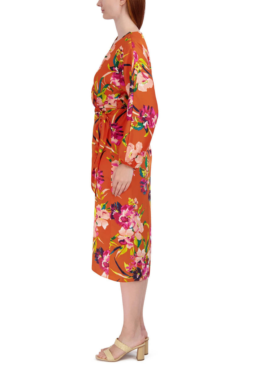 Cocktail Dresses Printed Long Sleeve Midi Cocktail Dress Orange Multi