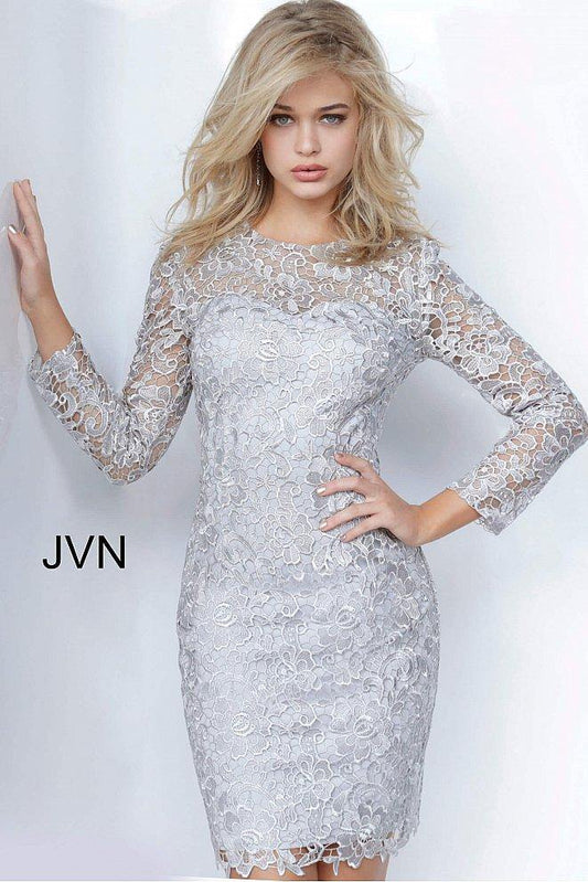 JVN By Jovani Short Cocktail Lace Dress JVN3217 - The Dress Outlet Jovani