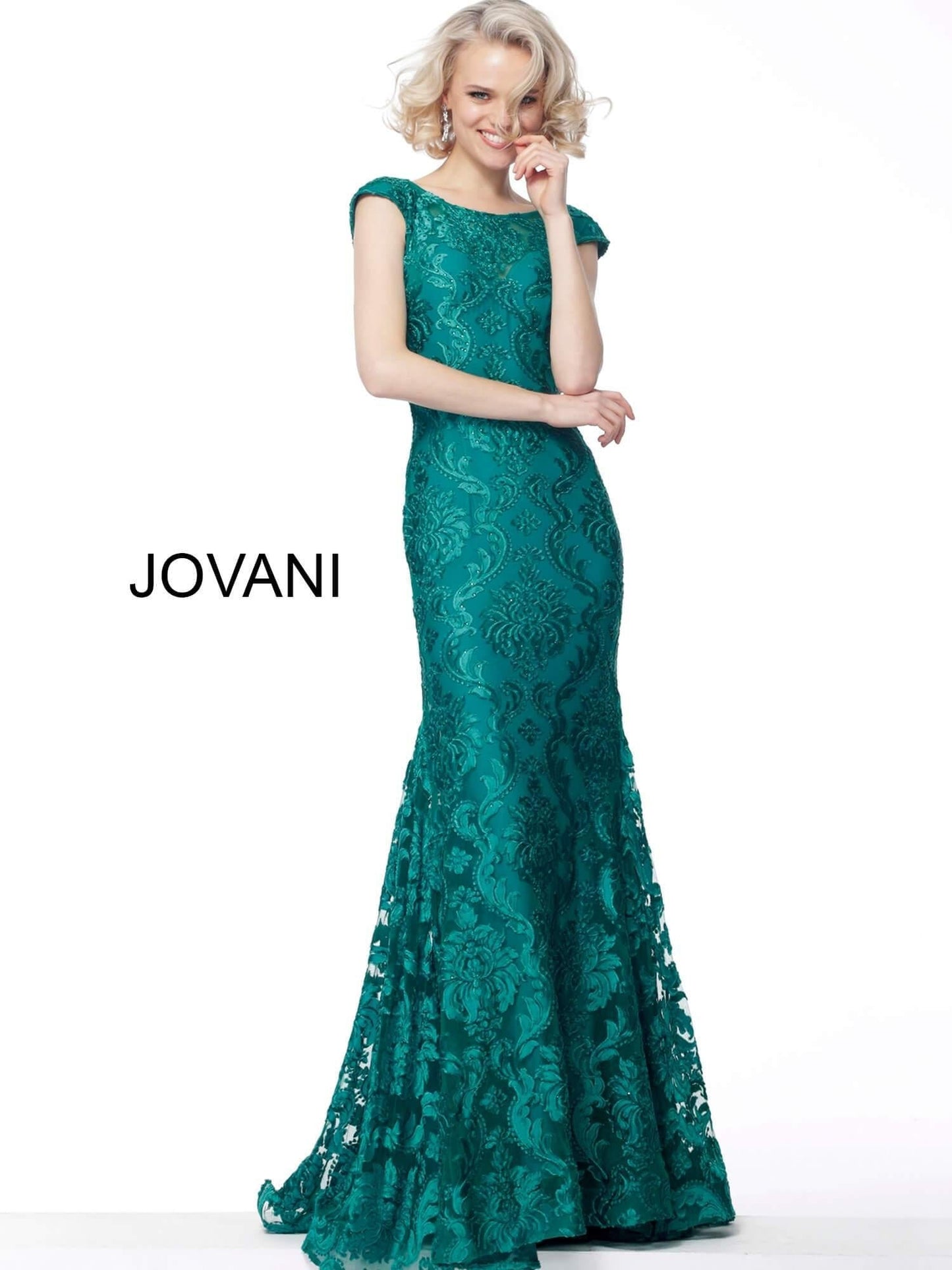 Jovani Long Formal Beaded Lace Evening Dress 68443 - The Dress Outlet
