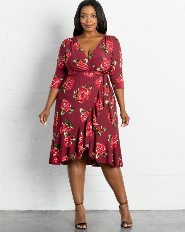 Kiyonna Flirty Flounce Wrap Dress - The Dress Outlet