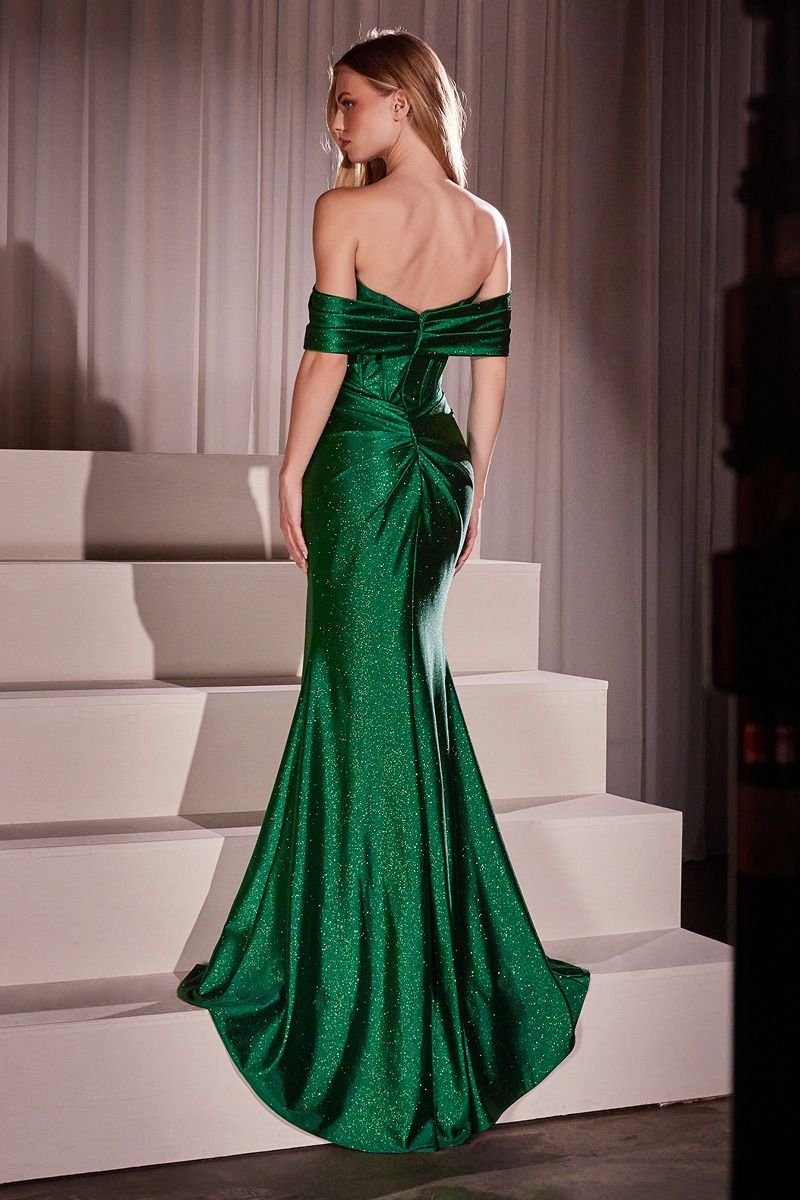 Prom Dresses Pleated Long Formal Glitter Prom Dress Emerald