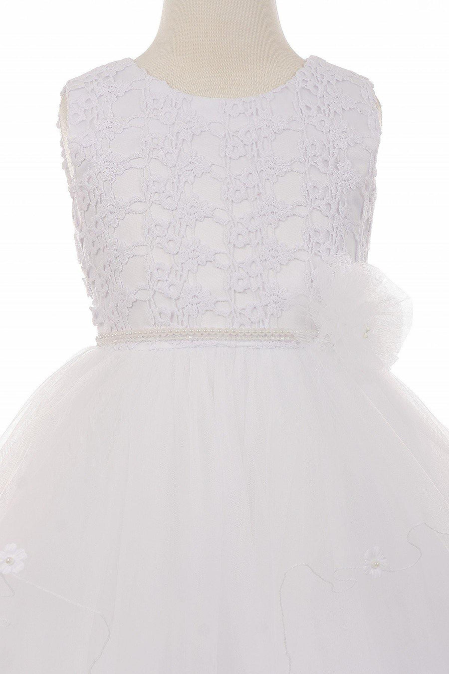 Lace and Pearl Tulle Flower Girls Dress - The Dress Outlet Cinderella Couture