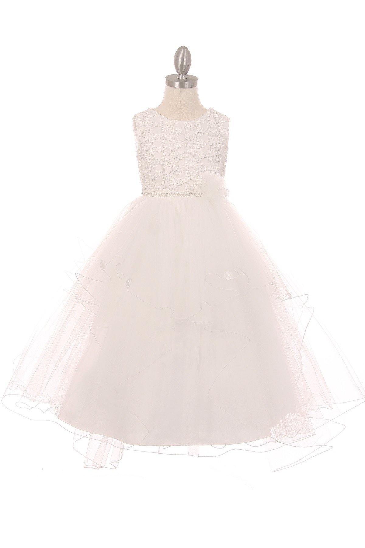 Lace and Pearl Tulle Flower Girls Dress - The Dress Outlet Cinderella Couture