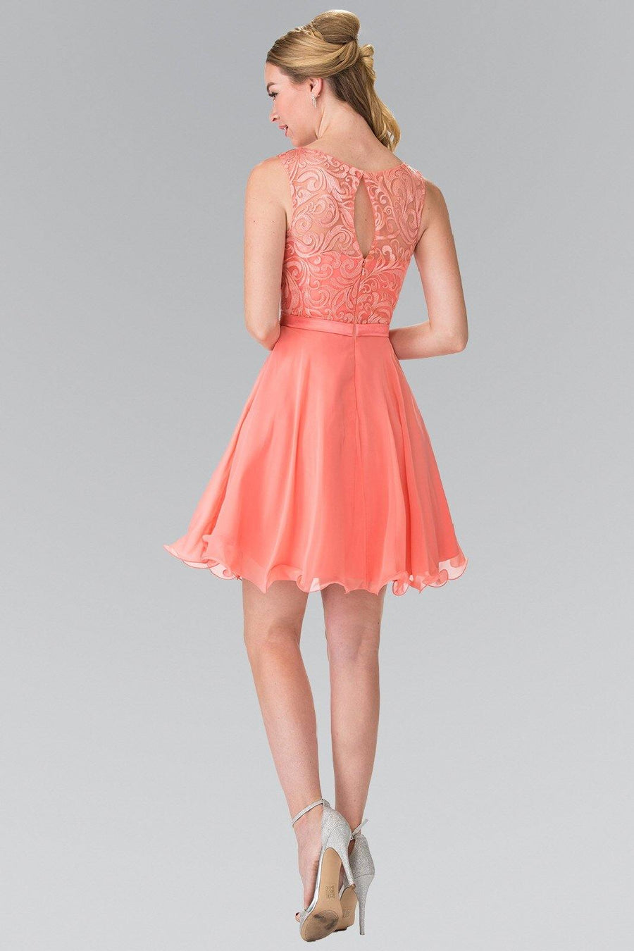 Lace Bodice A-Line Short Dress Cocktail - The Dress Outlet Elizabeth K