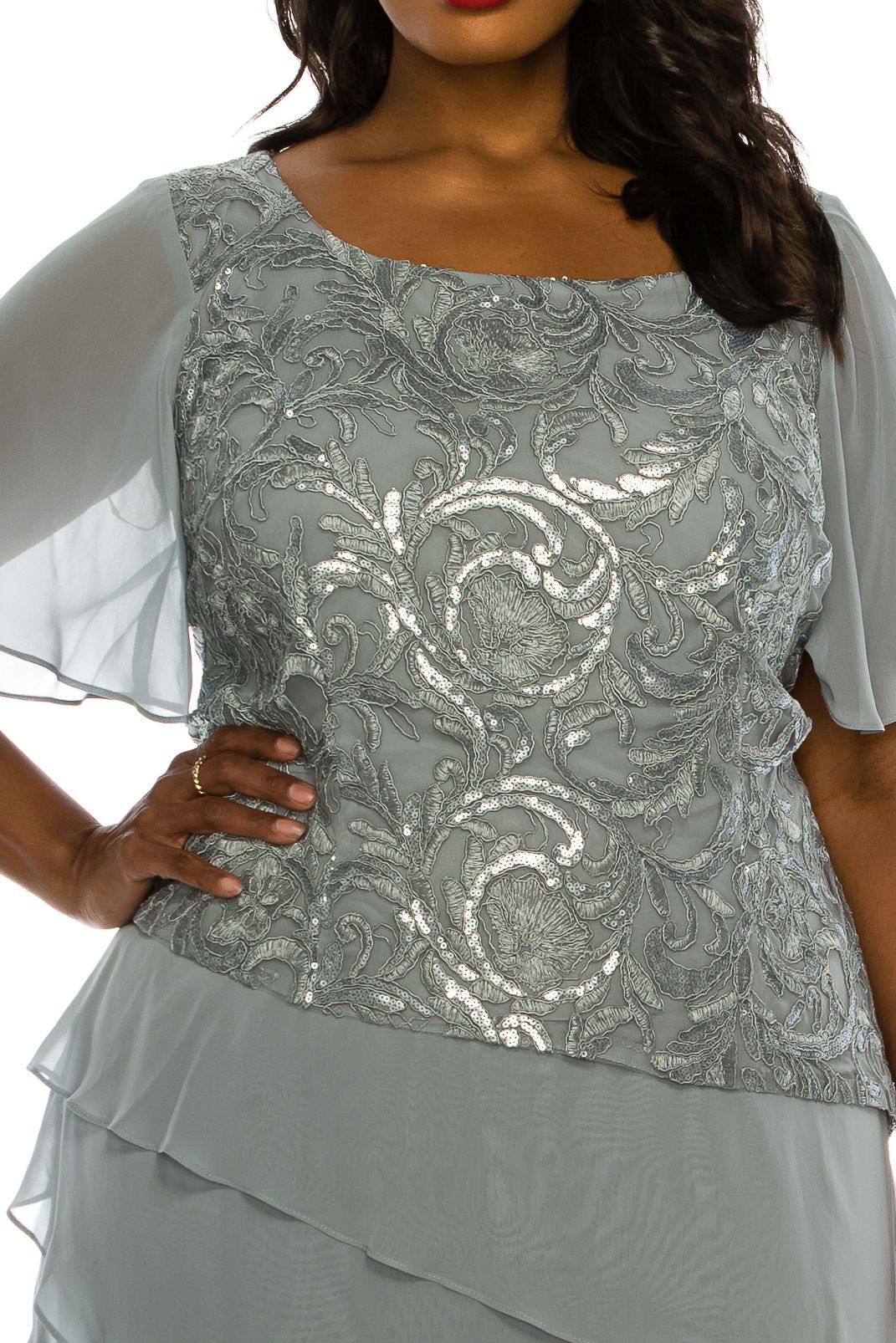 Le Bos Plus Size Long Chiffon Tiered Dress 27708 - The Dress Outlet