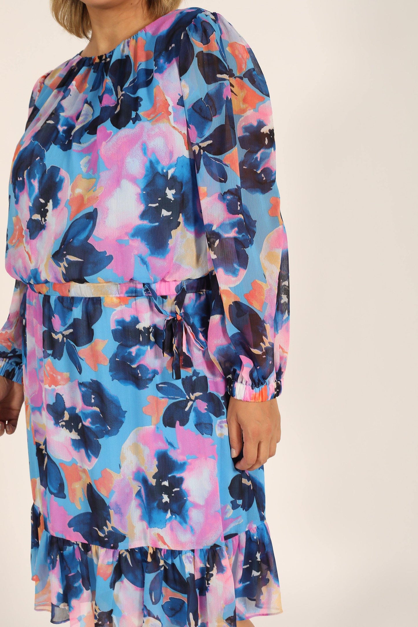 London Times Plus Size Tie Sleeve Short Dress T5653W - The Dress Outlet