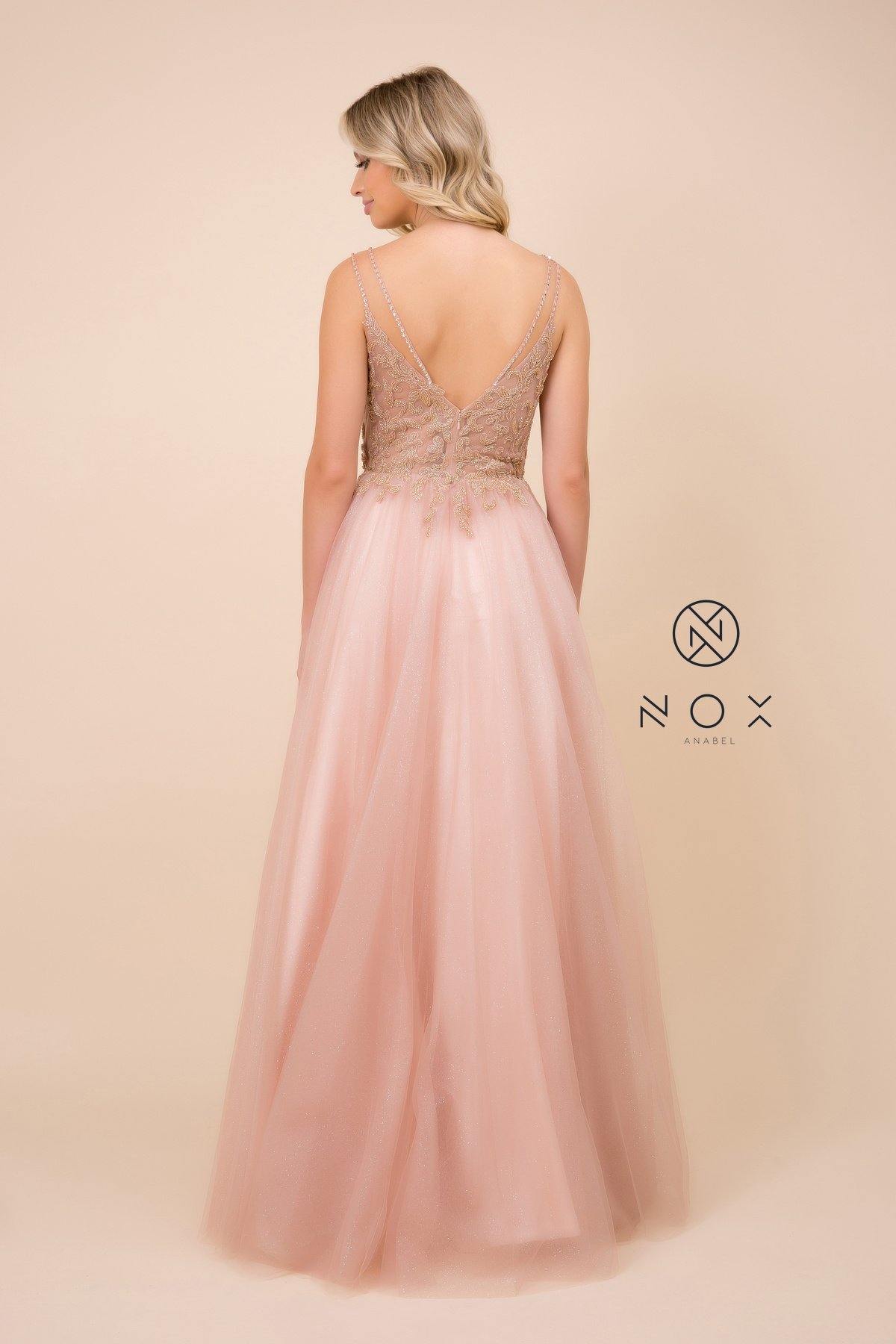 Long A-Line Glitter Prom Dress Evening Gown - The Dress Outlet Nox Anabel