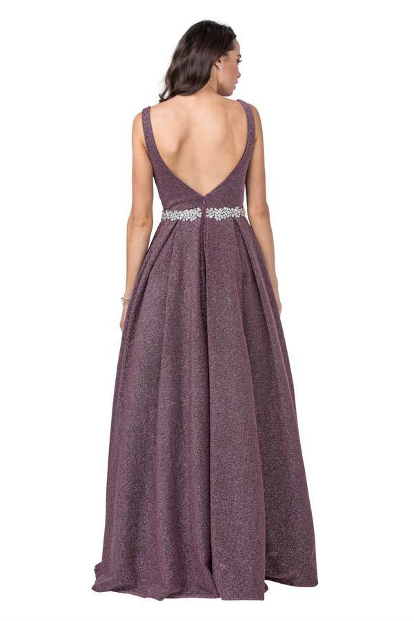 Long Ball Gown Embellished Waist Long Prom Dress - The Dress Outlet