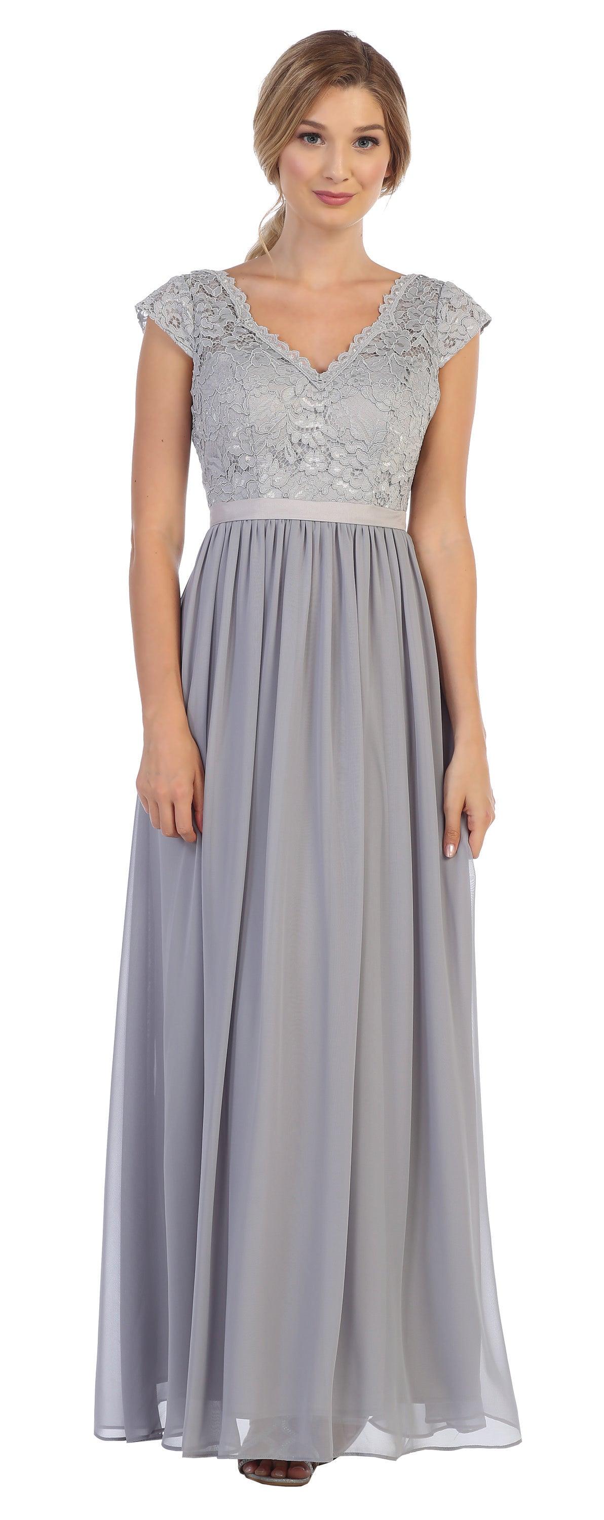 Long Cap Sleeve Mother of the Bride Formal Dress - The Dress Outlet