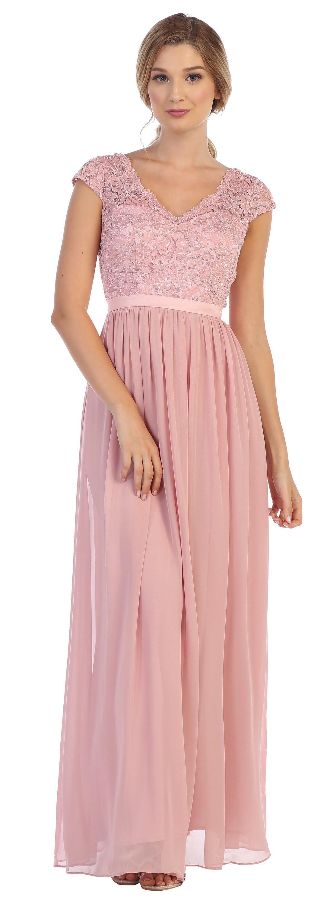 Long Cap Sleeve Mother of the Bride Formal Dress - The Dress Outlet